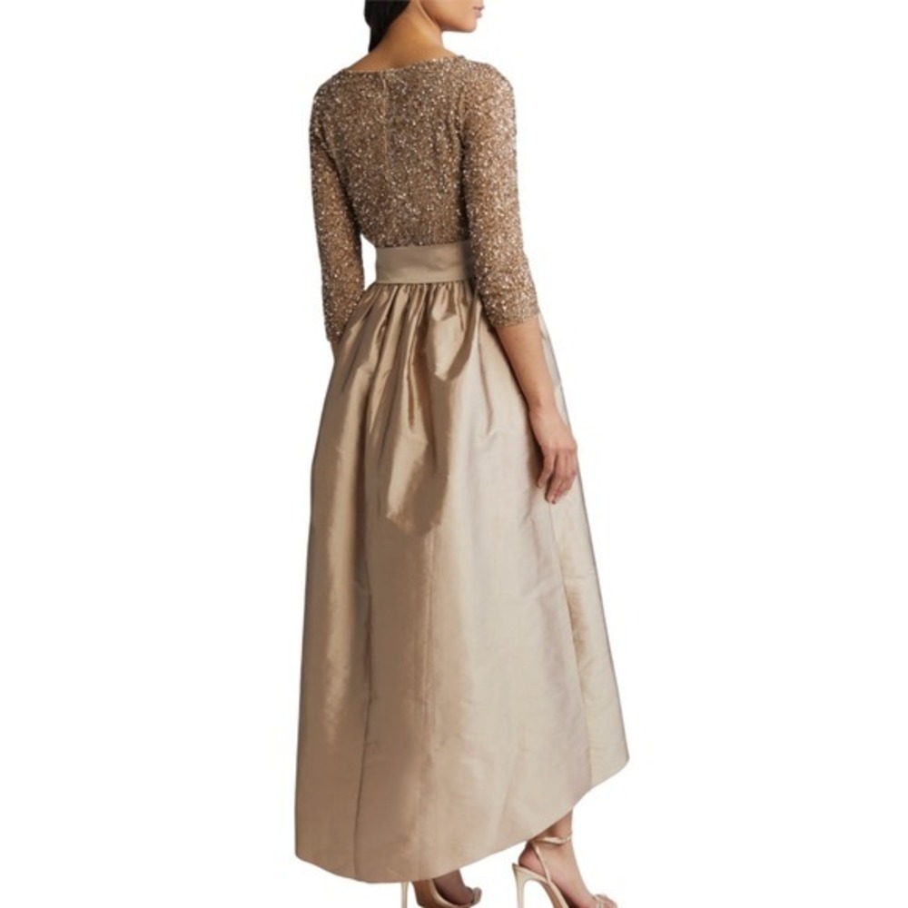 Pisarro Nights Beaded Bodice‎ Taffeta A-Line Gown Sequin Embellished Light Mocha - Picture 2 of 12